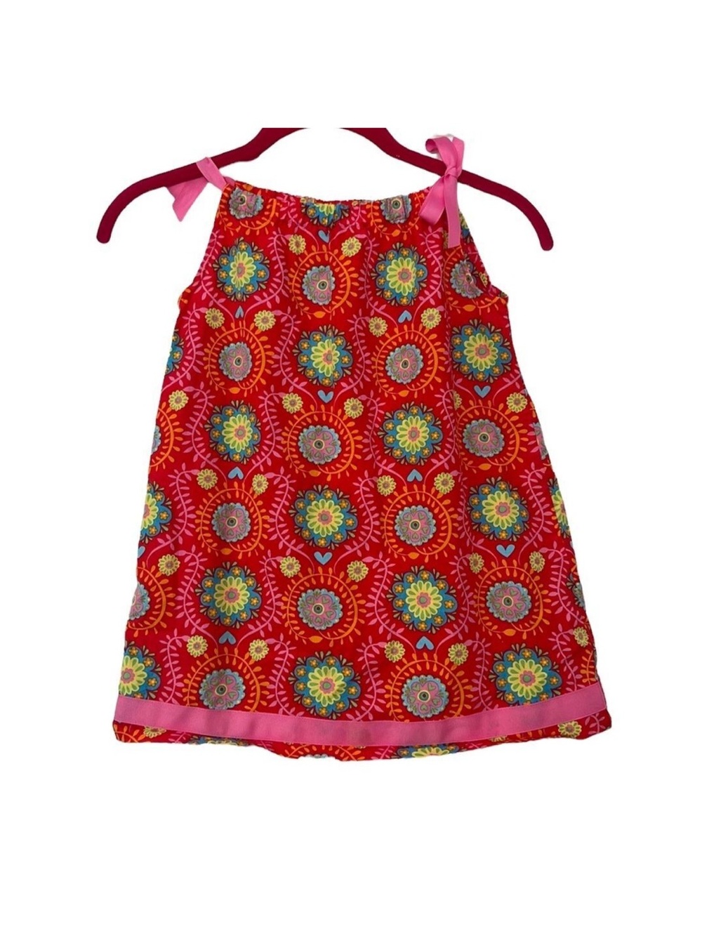 Y2K Hanna Andersson Pillowcase Dress Size 100 (4) Floral Medallions Ribbon Tie